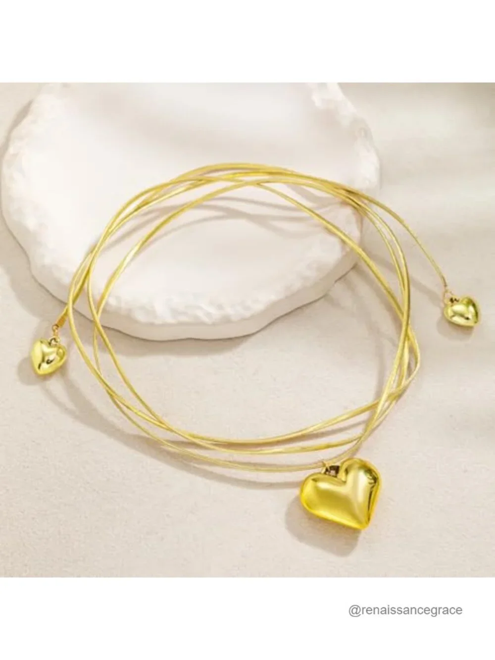 Chunky Heart Necklace 14k Gold Plated Layered Choker Charm